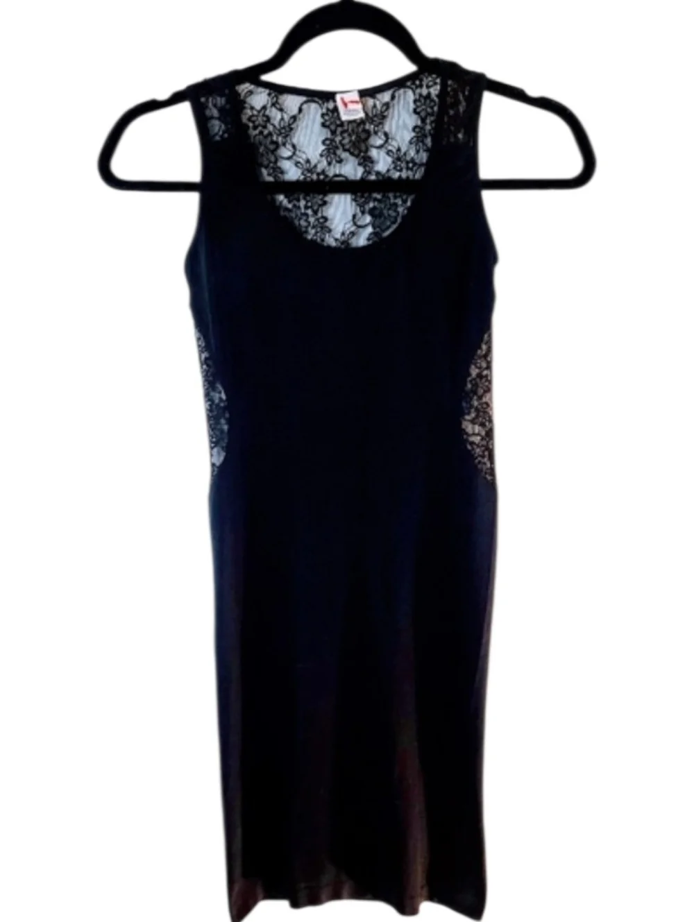 Black fitted Midi Dress with Lace Back S/M